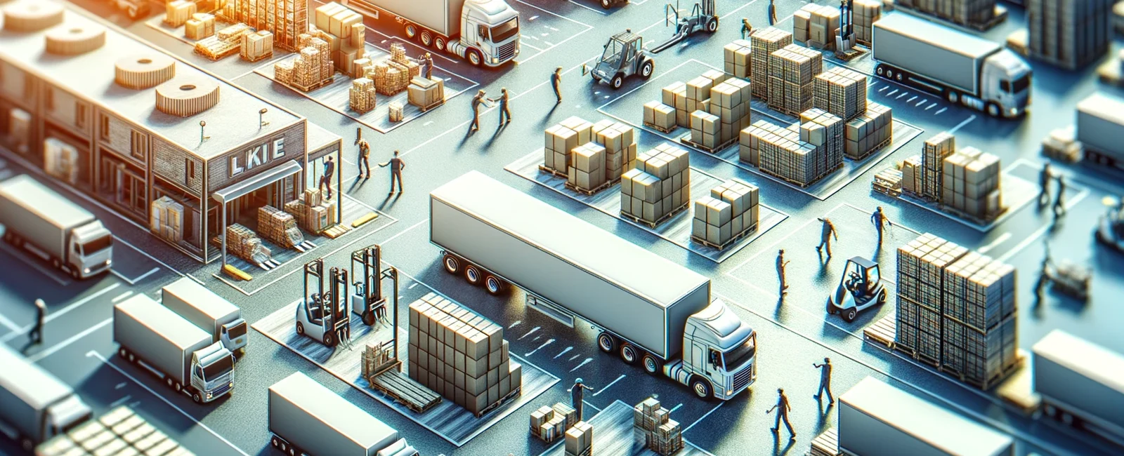 Palletized domestic freight staged at a freight dock for LTL and FTL coordination.