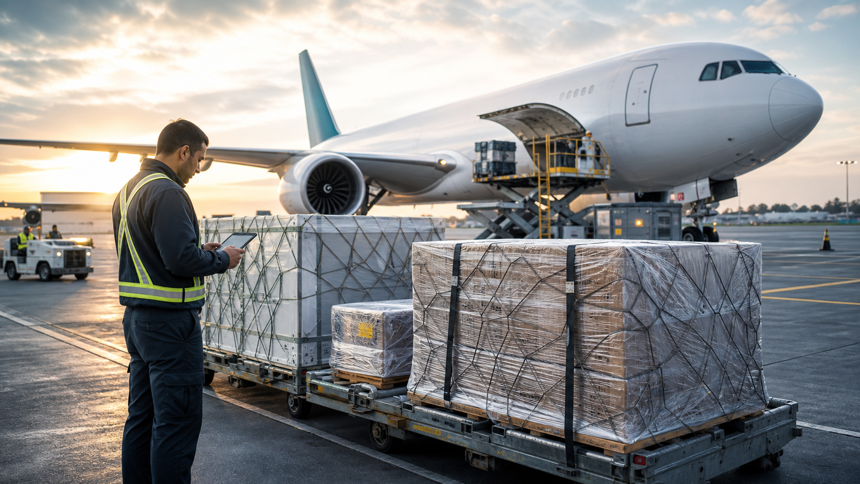 International air freight cargo and airport handoff coordination for an urgent shipment.