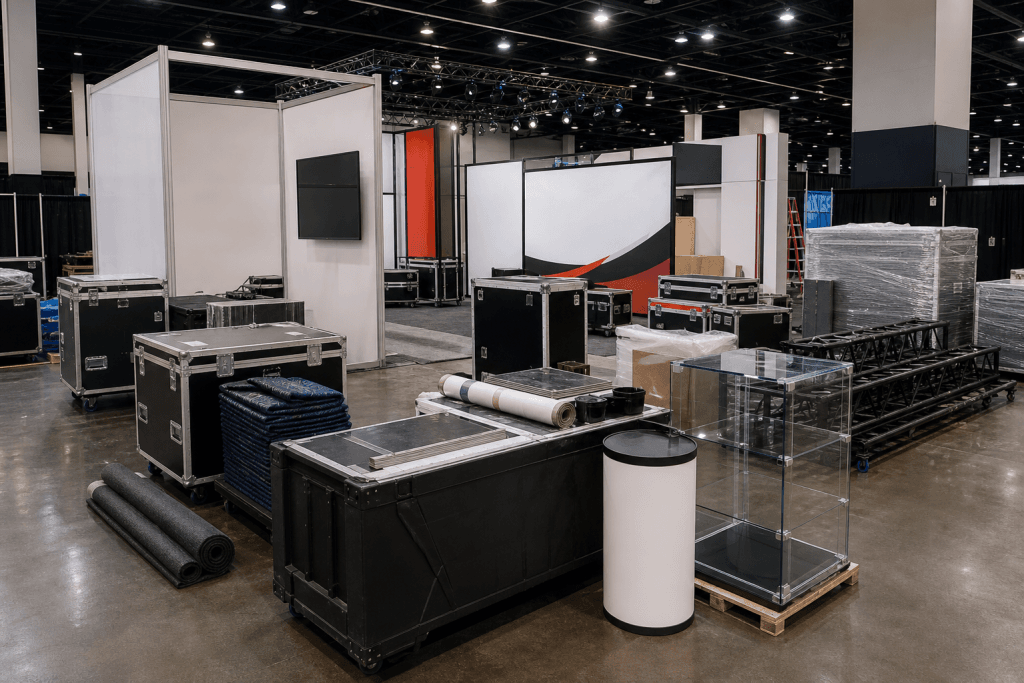 Fabricated event materials and props staged for coordinated show delivery.
